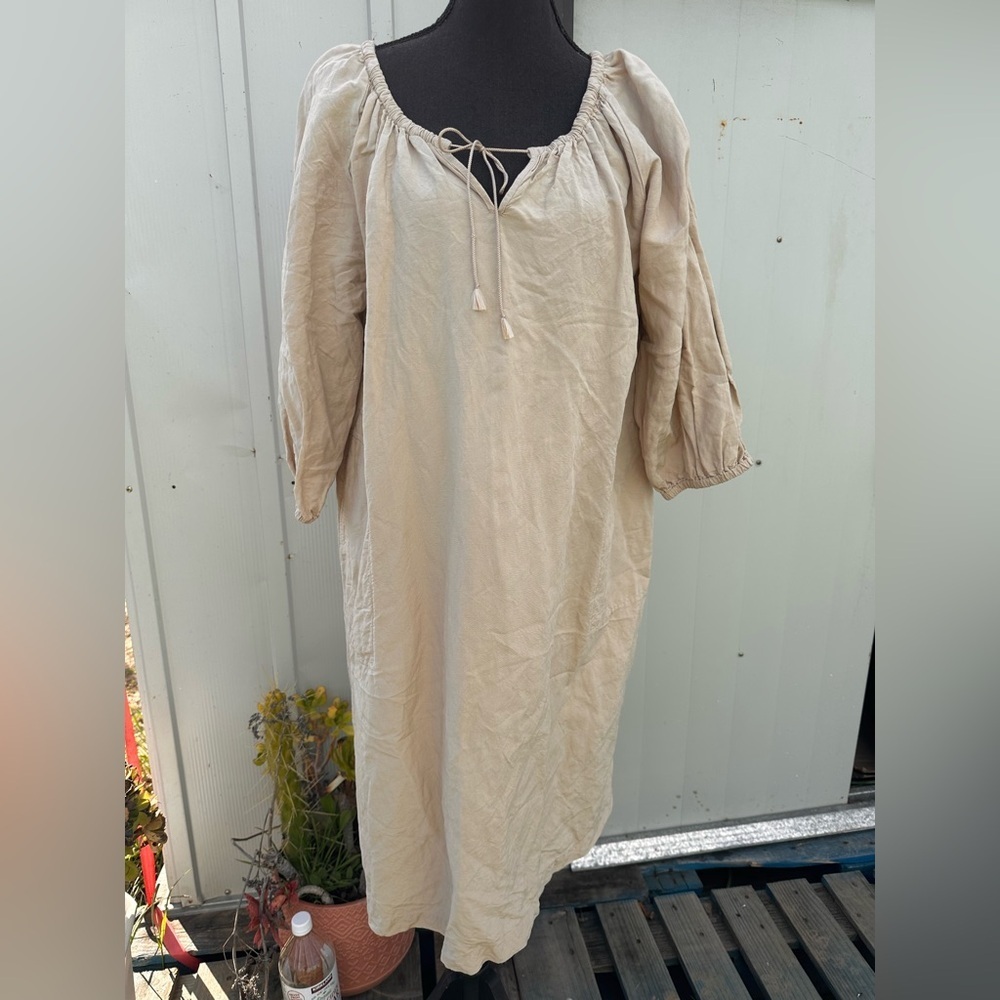 J WANDERSON TUNIC 63% Rayon 37% LinenElegant Cream Women's Dress XS OVERSIZED